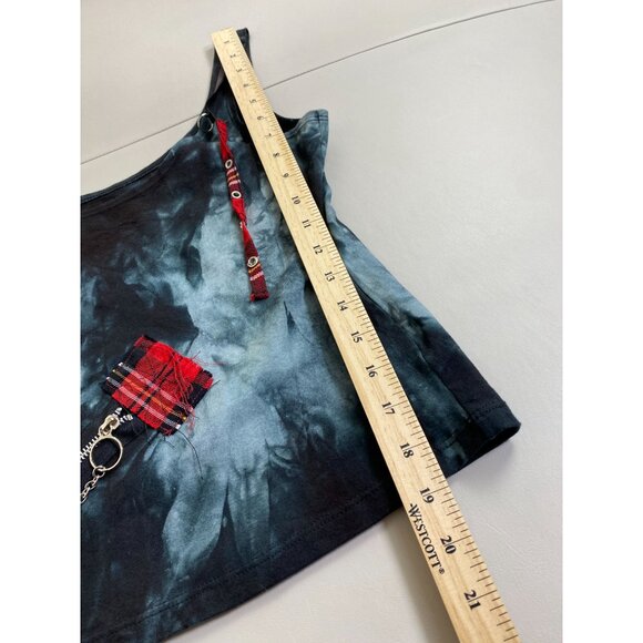 Soye Tie Dye Tank Top Size Medium Red Plaid Chain Accents Grunge Goth Punk Emo - Picture 5 of 16
